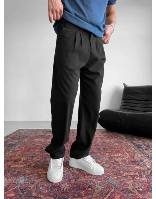PİLE DETAY BAGGY KALIP PANTOLON SİYAH