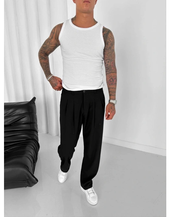 PİLELİ BAGGY SİYAH PANTOLON