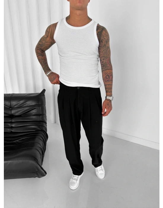 PİLELİ BAGGY SİYAH PANTOLON