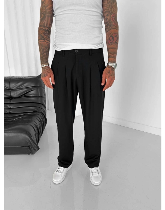 PİLELİ BAGGY SİYAH PANTOLON