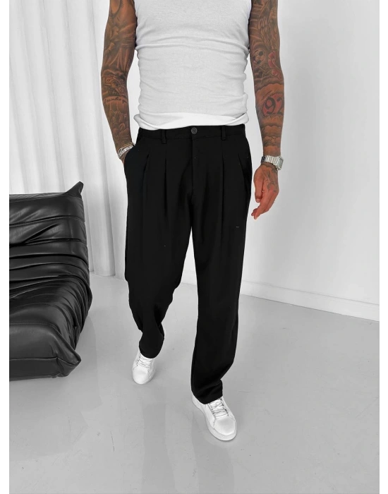 PİLELİ BAGGY SİYAH PANTOLON