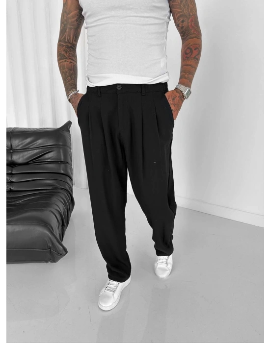 PİLELİ BAGGY SİYAH PANTOLON
