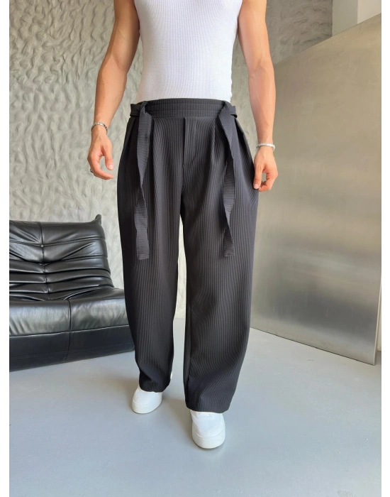 PİLELİ FULL BAGGY KEMER DETAY PANTOLON SİYAH