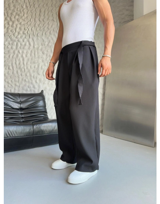 PİLELİ FULL BAGGY KEMER DETAY PANTOLON SİYAH