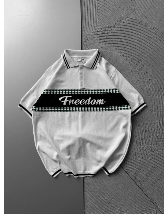 POLO YAKA FREEDOM TRIKO OVERSIZE TSHIRT BEYAZ