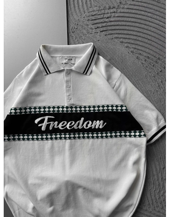 POLO YAKA FREEDOM TRIKO OVERSIZE TSHIRT BEYAZ