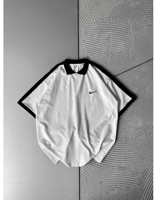 POLO YAKA KLASIK KOL SERIT OVERSIZE TSHIRT BEYAZ