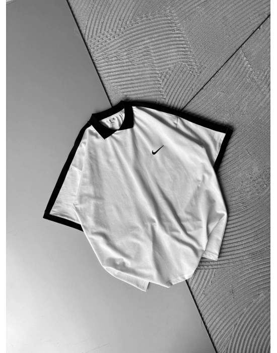 POLO YAKA KLASIK KOL SERIT OVERSIZE TSHIRT BEYAZ