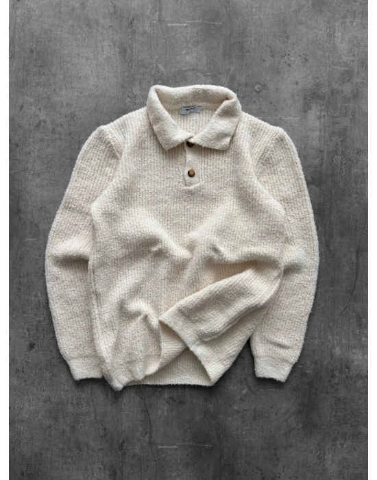 POLO YAKA PAMUKLU KUMAŞ TRİKO KREM