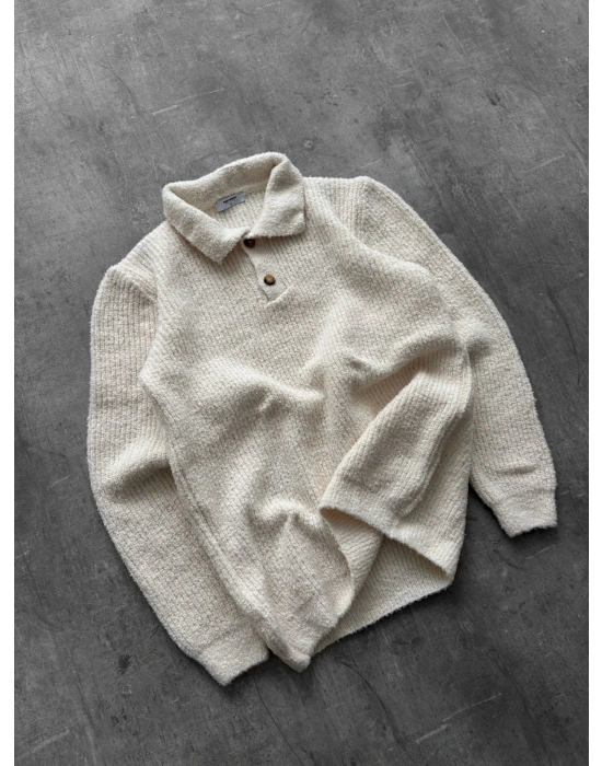 POLO YAKA PAMUKLU KUMAŞ TRİKO KREM