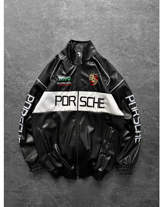 PORCH OVERSİZE DERİ CEKET SİYAH