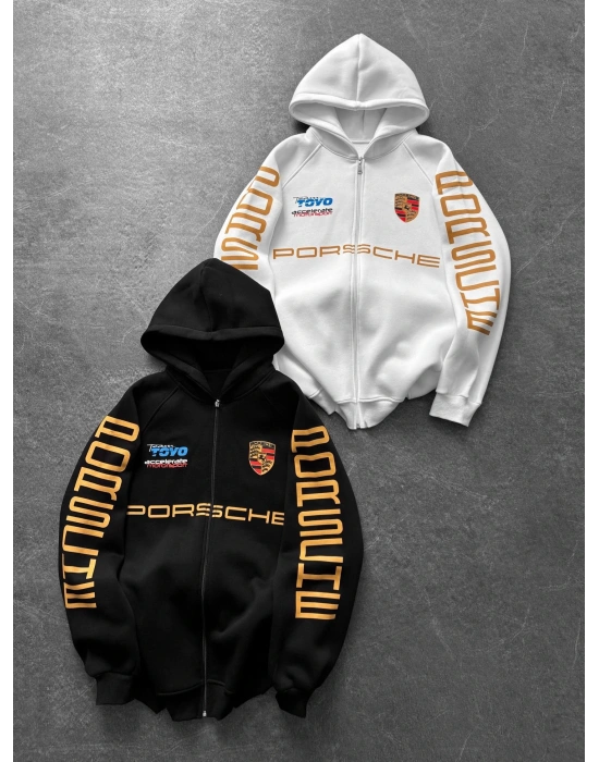 PORS OVERSİZE BASKILI HIRKA BEYAZ