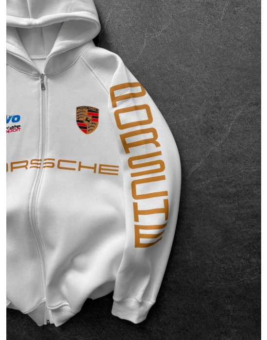 PORS OVERSİZE BASKILI HIRKA BEYAZ