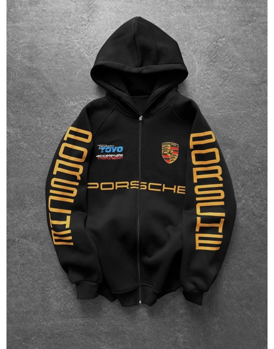 PORS OVERSİZE BASKILI HIRKA SİYAH