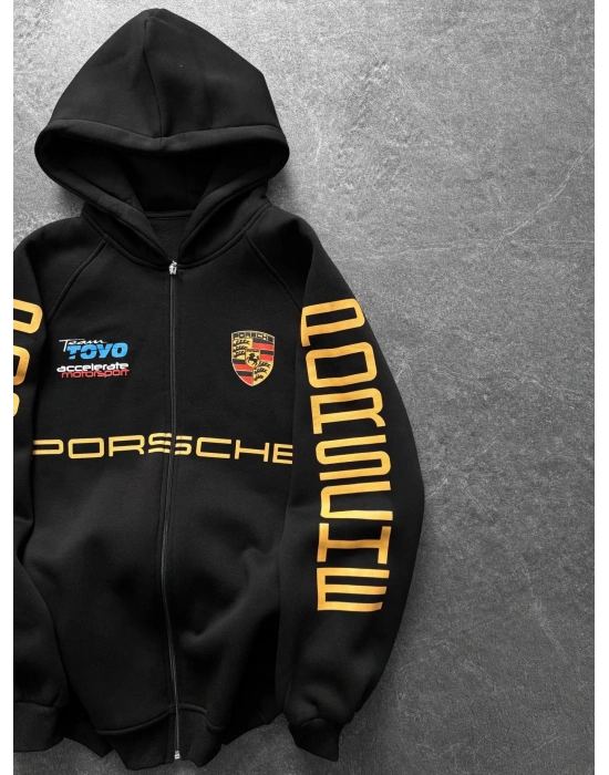 PORS OVERSİZE BASKILI HIRKA SİYAH