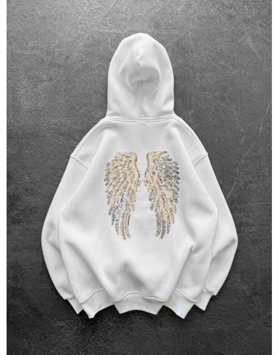 PULLU KANAT 3 İPLİK PAMUKLU KUMAŞ SWEAT BEYAZ