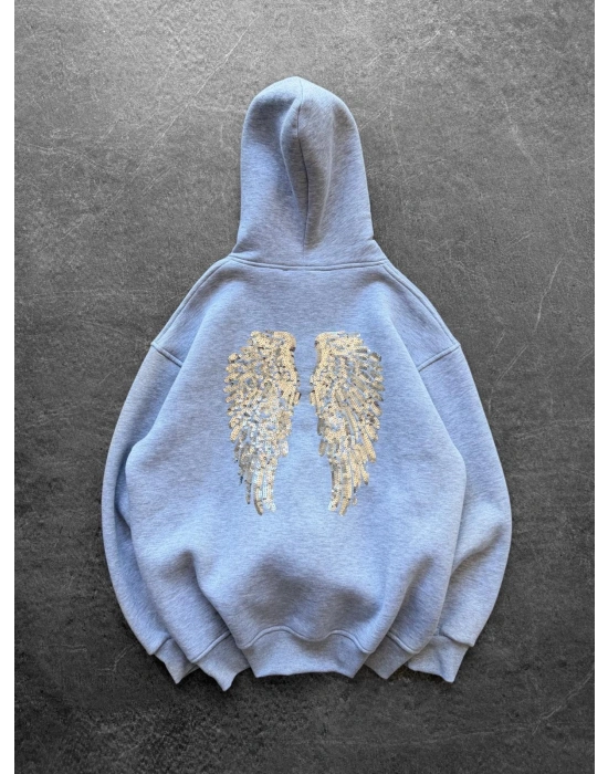 PULLU KANAT 3 İPLİK PAMUKLU KUMAŞ SWEAT GRİ
