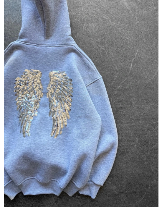 PULLU KANAT 3 İPLİK PAMUKLU KUMAŞ SWEAT GRİ