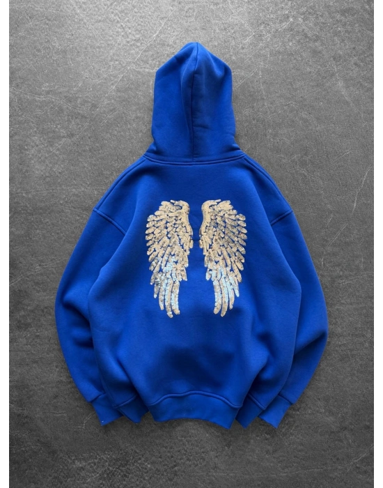 PULLU KANAT 3 İPLİK PAMUKLU KUMAŞ SWEAT MAVİ