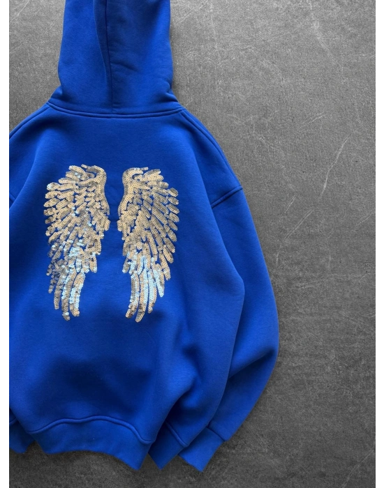 PULLU KANAT 3 İPLİK PAMUKLU KUMAŞ SWEAT MAVİ