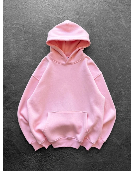 PULLU KANAT 3 İPLİK PAMUKLU KUMAŞ SWEAT PEMBE