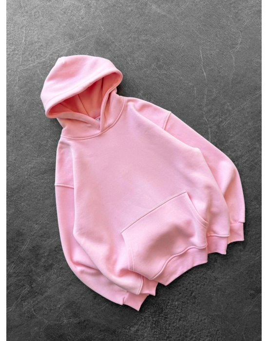 PULLU KANAT 3 İPLİK PAMUKLU KUMAŞ SWEAT PEMBE