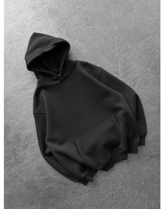 PULLU KANAT 3 İPLİK PAMUKLU KUMAŞ SWEAT SİYAH