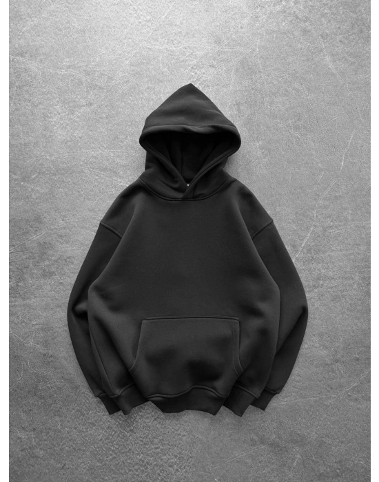PULLU KANAT 3 İPLİK PAMUKLU KUMAŞ SWEAT SİYAH