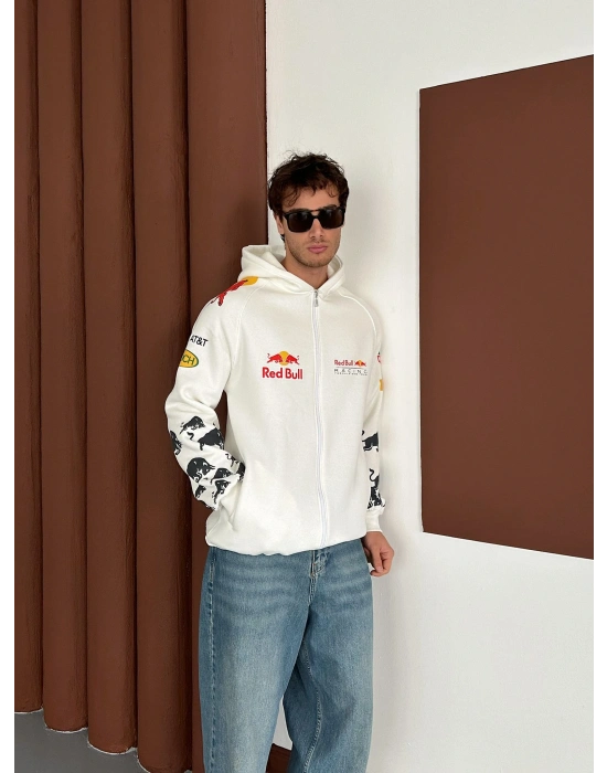 REDBULL OVERSİZE FULL BASKI HIRKA BEYAZ