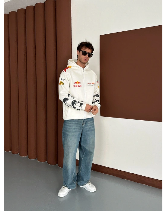 REDBULL OVERSİZE FULL BASKI HIRKA BEYAZ