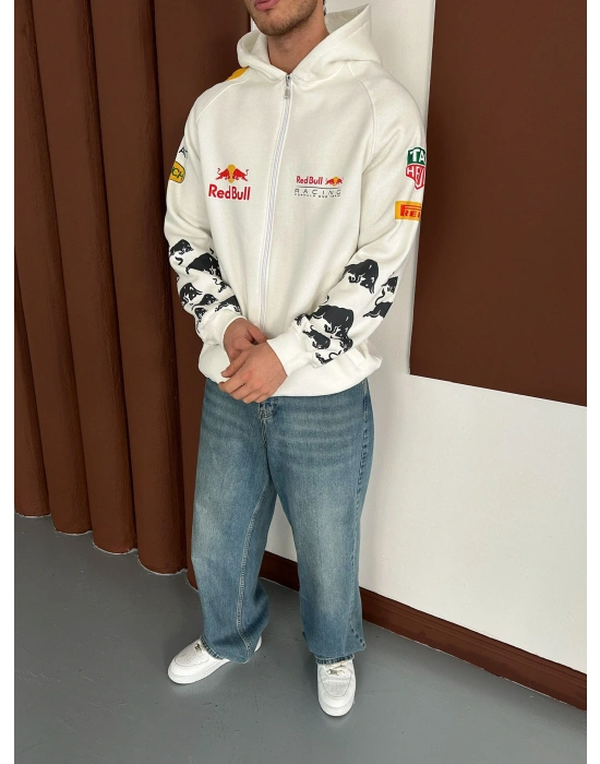 REDBULL OVERSİZE FULL BASKI HIRKA BEYAZ