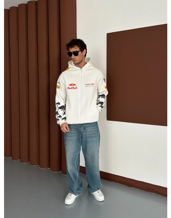 REDBULL OVERSİZE FULL BASKI HIRKA BEYAZ