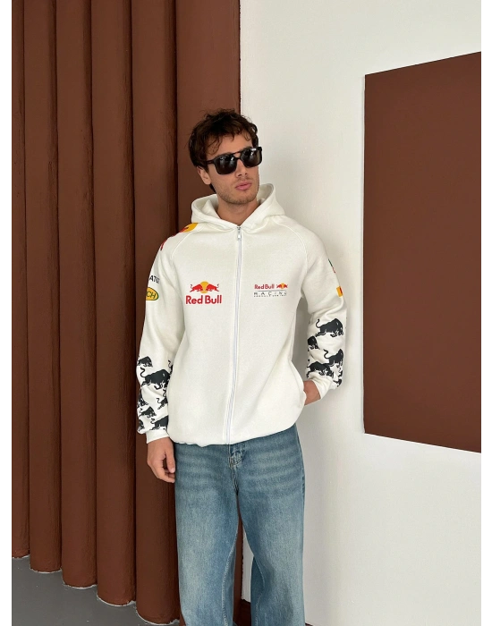 REDBULL OVERSİZE FULL BASKI HIRKA BEYAZ