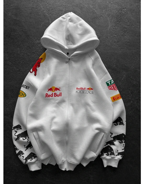 REDBULL OVERSİZE FULL BASKI HIRKA BEYAZ