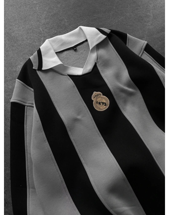 RM POLO YAKA KALIN ŞERİT OVERSİZE SWEAT GRİ