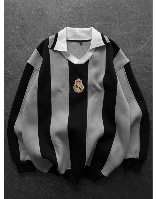 RM POLO YAKA KALIN ŞERİT OVERSİZE SWEAT GRİ