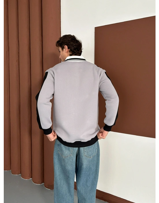 RM POLO YAKA KALIN ŞERİT OVERSİZE SWEAT GRİ