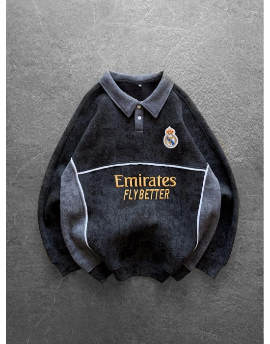 RM YIKAMA 3 İPLİK POLO YAKA SWEAT SİYAH