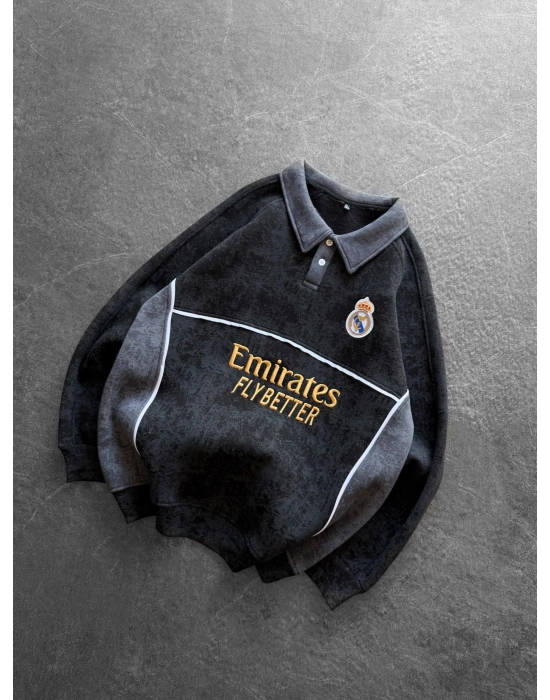 RM YIKAMA 3 İPLİK POLO YAKA SWEAT SİYAH