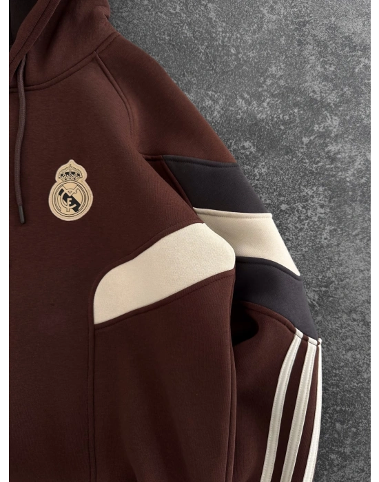 RMA 3 İPLİK PARCALI ŞARDONLU KAPÜŞONLU SWEAT ACI KAHVE