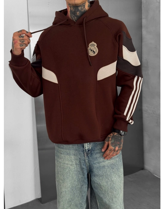 RMA 3 İPLİK PARCALI ŞARDONLU KAPÜŞONLU SWEAT ACI KAHVE