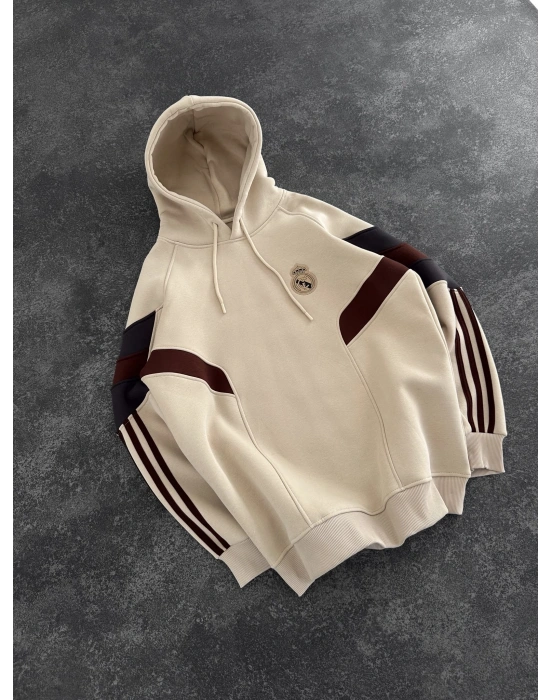 RMA 3 İPLİK PARCALI ŞARDONLU KAPÜŞONLU SWEAT KREM