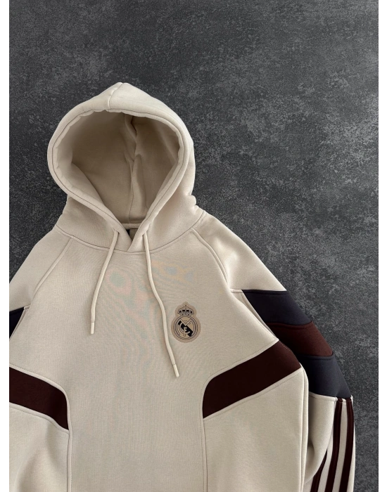 RMA 3 İPLİK PARCALI ŞARDONLU KAPÜŞONLU SWEAT KREM