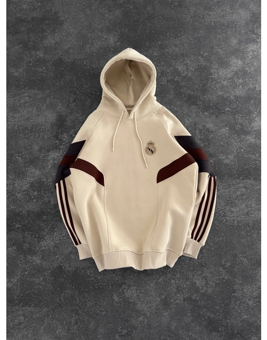 RMA 3 İPLİK PARCALI ŞARDONLU KAPÜŞONLU SWEAT KREM