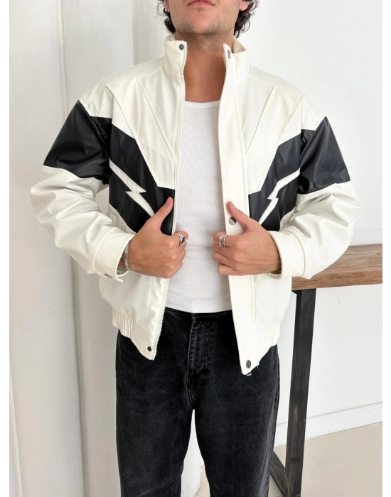 ŞİMŞEK OVERSİZE DERİ CEKET BEYAZ