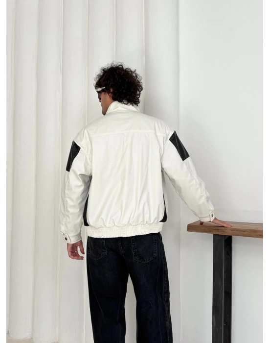 ŞİMŞEK OVERSİZE DERİ CEKET BEYAZ