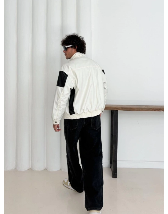 ŞİMŞEK OVERSİZE DERİ CEKET BEYAZ