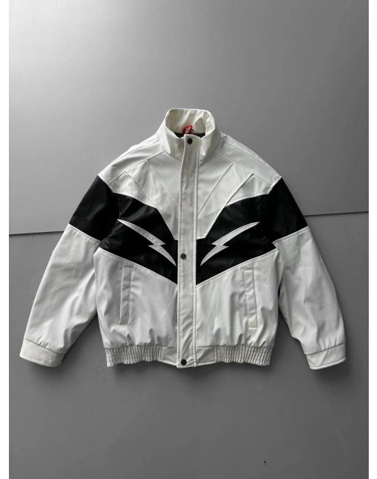 ŞİMŞEK OVERSİZE DERİ CEKET BEYAZ