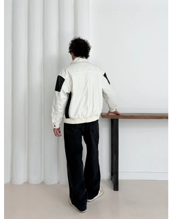 ŞİMŞEK OVERSİZE DERİ CEKET BEYAZ