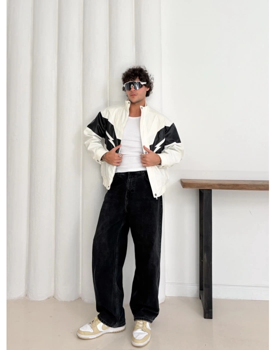 ŞİMŞEK OVERSİZE DERİ CEKET BEYAZ